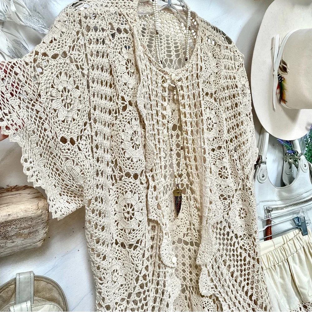 Artisan Crochet set boho lace set skirt/cardi shabby chic prairie Country vibel - Picture 7 of 16